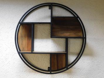 Industrial wall rack Xl - round - mango wood and metal