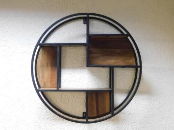 Industrial wall rack M - round - mango wood and metal