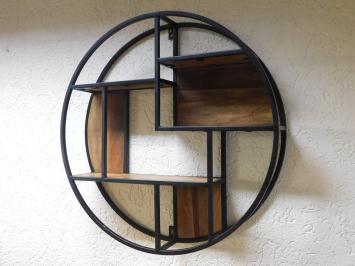Industrial wall rack Xl - round - mango wood and metal
