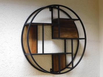 Industrial wall rack M - round - mango wood and metal