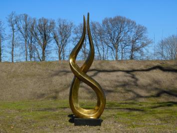Large abstract sculpture X - alu brass - on granite base