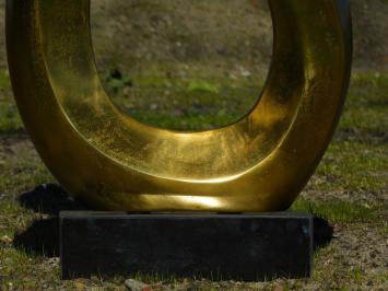 Large abstract sculpture X - alu brass - on granite base