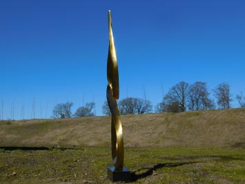 Large abstract sculpture X - alu brass - on granite base