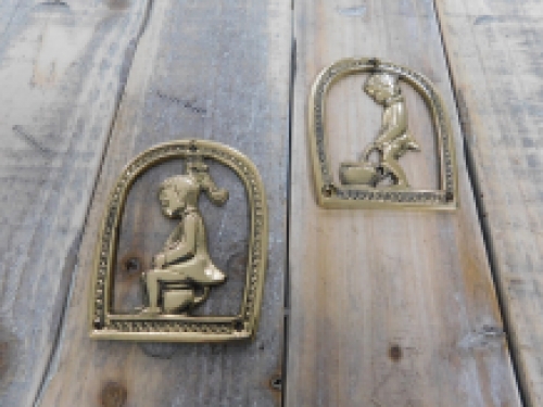 Set toilet door sign, * Boy and Girl *, brass