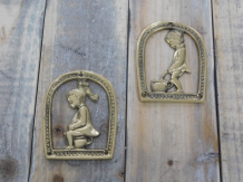 Set toilet door sign, * Boy and Girl *, brass