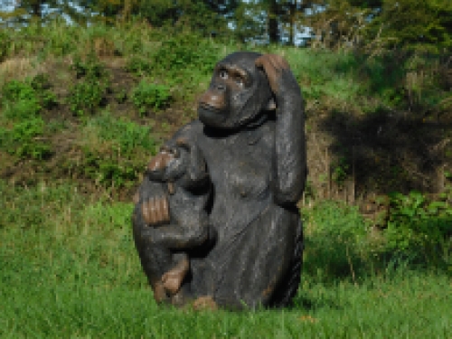 Statue Affe mit Jungtier - XXL - Polystone - detailliert