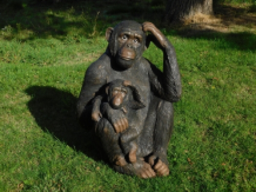 Statue Affe mit Jungtier - XXL - Polystone - detailliert