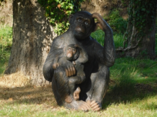 Statue monkey with young - XXL - polystone - detailed