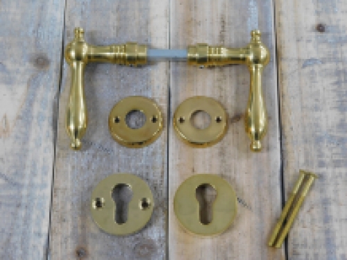 Set of door hardware - polished brass - including security rosette