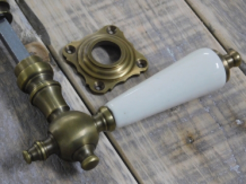 Brass door hardware, door lock for guest bathroom with porcelain handle - antique look.