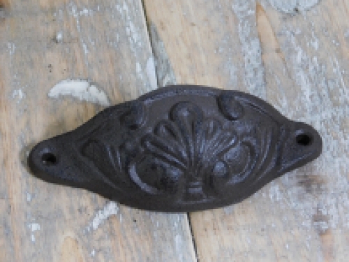 Drawer handle, door handle, furniture hardware, with beautiful motif, antique iron, brown