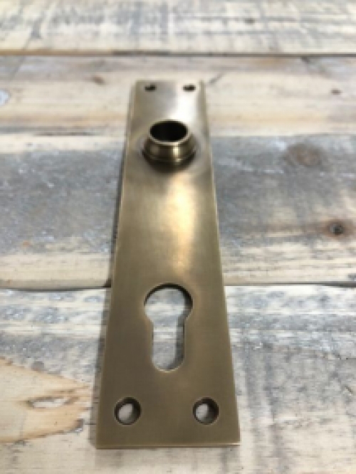 1 Long doorplate patinated brass, door hardware COVA, PZ92, cylinder lock suitable.