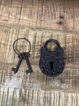 Fors hangslot van gietijzer - antiek-look - incl. oude sleutels