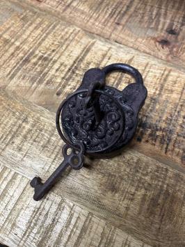 Fors hangslot van gietijzer - antiek-look - incl. oude sleutels