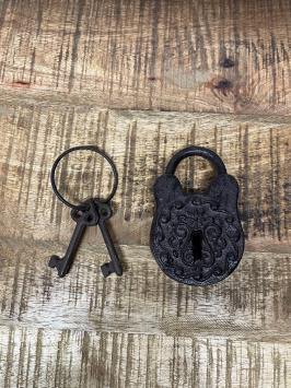 Fors hangslot van gietijzer - antiek-look - incl. oude sleutels