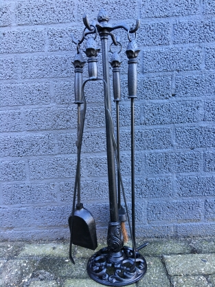 1 set of Fireplace Tools , black , cast iron
