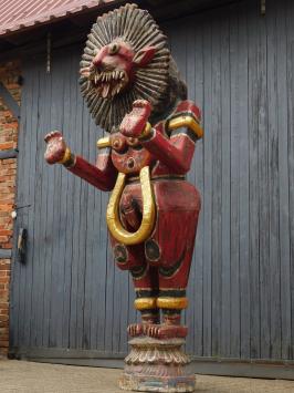 Historischer balinesischer Tiger rot XXL - handgefertigt aus Holz - authentisch