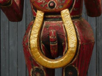 Historische Balinese tijger rood XXL - handgemaakt van hout - authentiek