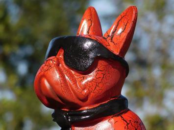 Französische Bulldogge mit Sonnenbrille und Krawatte – Rot/Schwarz – Polystone – 35 cm