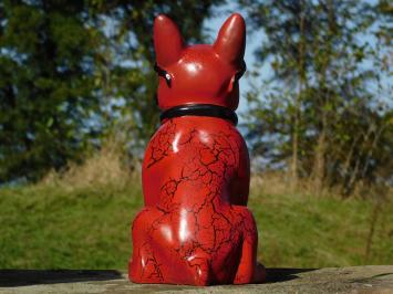 Französische Bulldogge mit Sonnenbrille und Krawatte – Rot/Schwarz – Polystone – 35 cm
