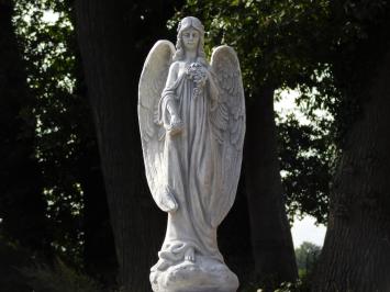 Large Statue of an Angel with Roses on a Pedestal – 117 cm – Stone
