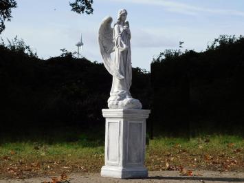 Large Statue of an Angel with Roses on a Pedestal – 117 cm – Stone