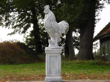 Tuinbeeld Haan XL op Sokkel - 112 cm - Stenen Dierenbeeld met Zuil