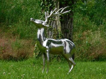 Hirsch-Skulptur – 70 cm – Aluminium in Nickel-/Silberoptik – Dekorative Skulptur