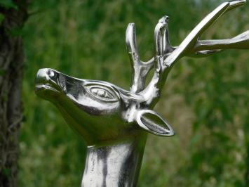 Hirsch-Skulptur – 70 cm – Aluminium in Nickel-/Silberoptik – Dekorative Skulptur