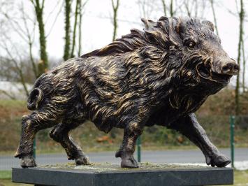 Beeld Wild Zwijn - 45 cm - Zwart met Goud - Polystone