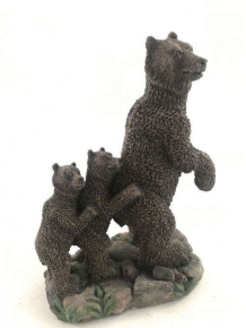 Stehender Bär mit 2 Kleinen hinter ihm, schöne Dekofigur aus Polystein