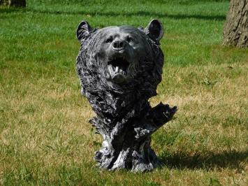 Statue Bear Head - Polystone - Silver Grey with Black