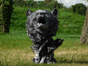 Statue Bärenkopf - Polystone - Silbergrau mit Schwarz