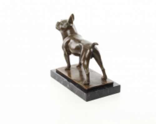 A bronze statue/sculpture of a French bulldog