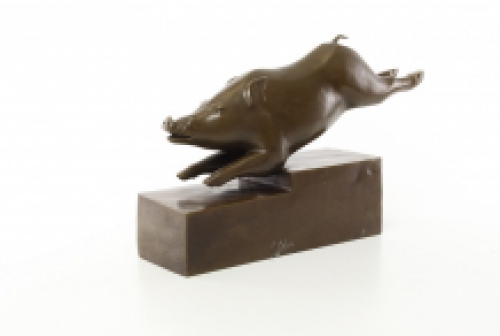 Een bronzen beeld/sculptuur van een zwijn, art deco stijl