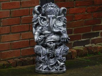 Beeld Ganesha - zilvergrijs met zwart - polystone - gedetailleerd
