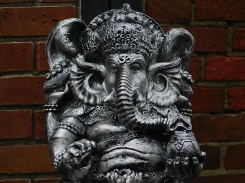 Beeld Ganesha - zilvergrijs met zwart - polystone - gedetailleerd