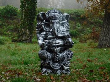 Statue Ganesha - silbergrau mit schwarz - Polystone - detailliert