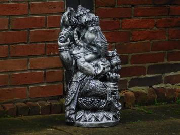 Beeld Ganesha - zilvergrijs met zwart - polystone - gedetailleerd