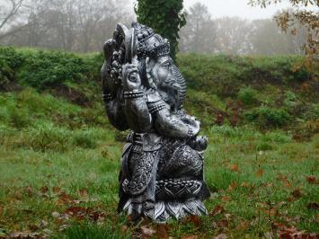 Statue Ganesha - silbergrau mit schwarz - Polystone - detailliert