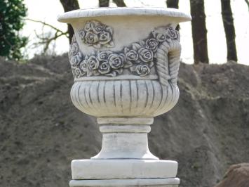 Flowerpot with Roses on Pedestal - 100 cm - Stone