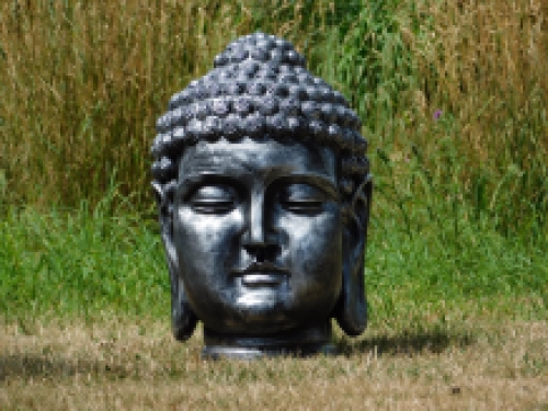 Indonesische Boeddha-hoofd, polystein-grijs-zilver!