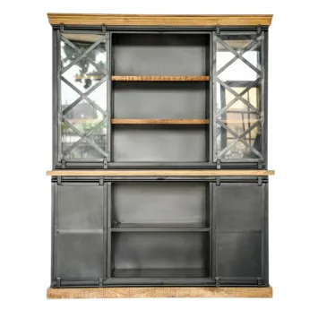 Schöner industrieller Hängeschrank aus Kolonialholz mit Metalloberfläche