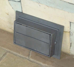 1 adjustable hot air grille fireplace, rectangular, cast iron.