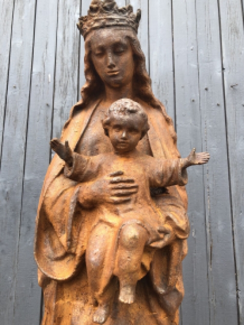 Moeder Maria / Mother Mary met jezus, groot gietijzeren beeld, PRACHTIG.