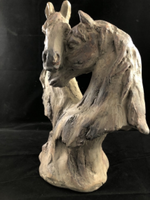 Prachtig paardenbeeld van 2 paardenhoofden, woodlook.