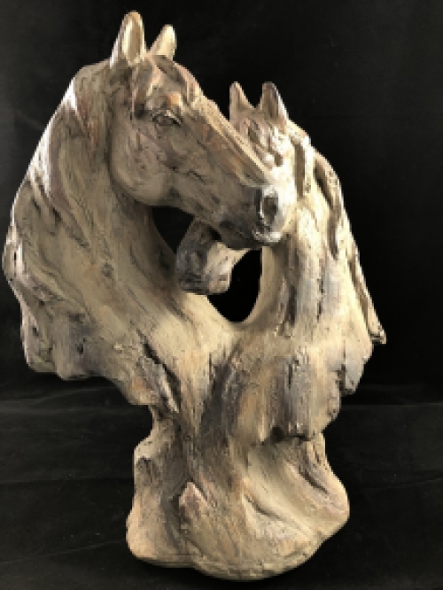 Prachtig paardenbeeld van 2 paardenhoofden, woodlook.