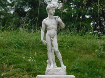 Statue David auf großem Sockel | 127 cm hoch | Stein | Weiß und Grautöne