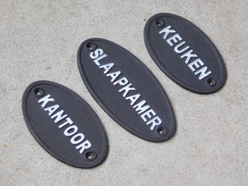 Office door sign - Cast iron - Oval - Black and White