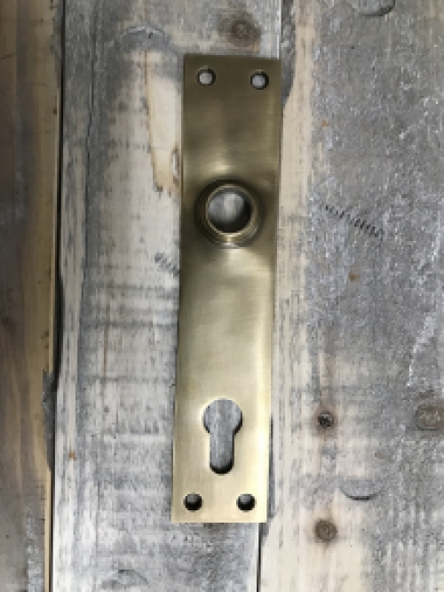 Door hardware set - brass patinated door plates and levers with ceramic handles